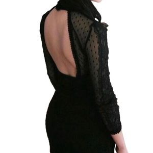 Free People Halter Neck Lace Long Sleeve Open Back Backless Dress with Cut Outs
